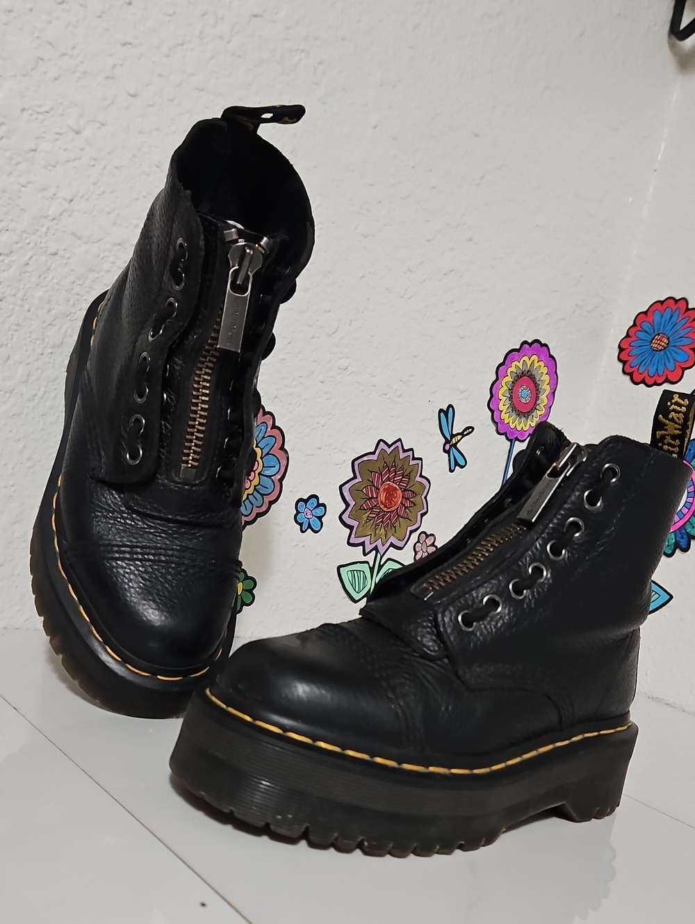 Dr. Martens Sinclair Platform Boots Black Milled Nappa Leather Zip Front